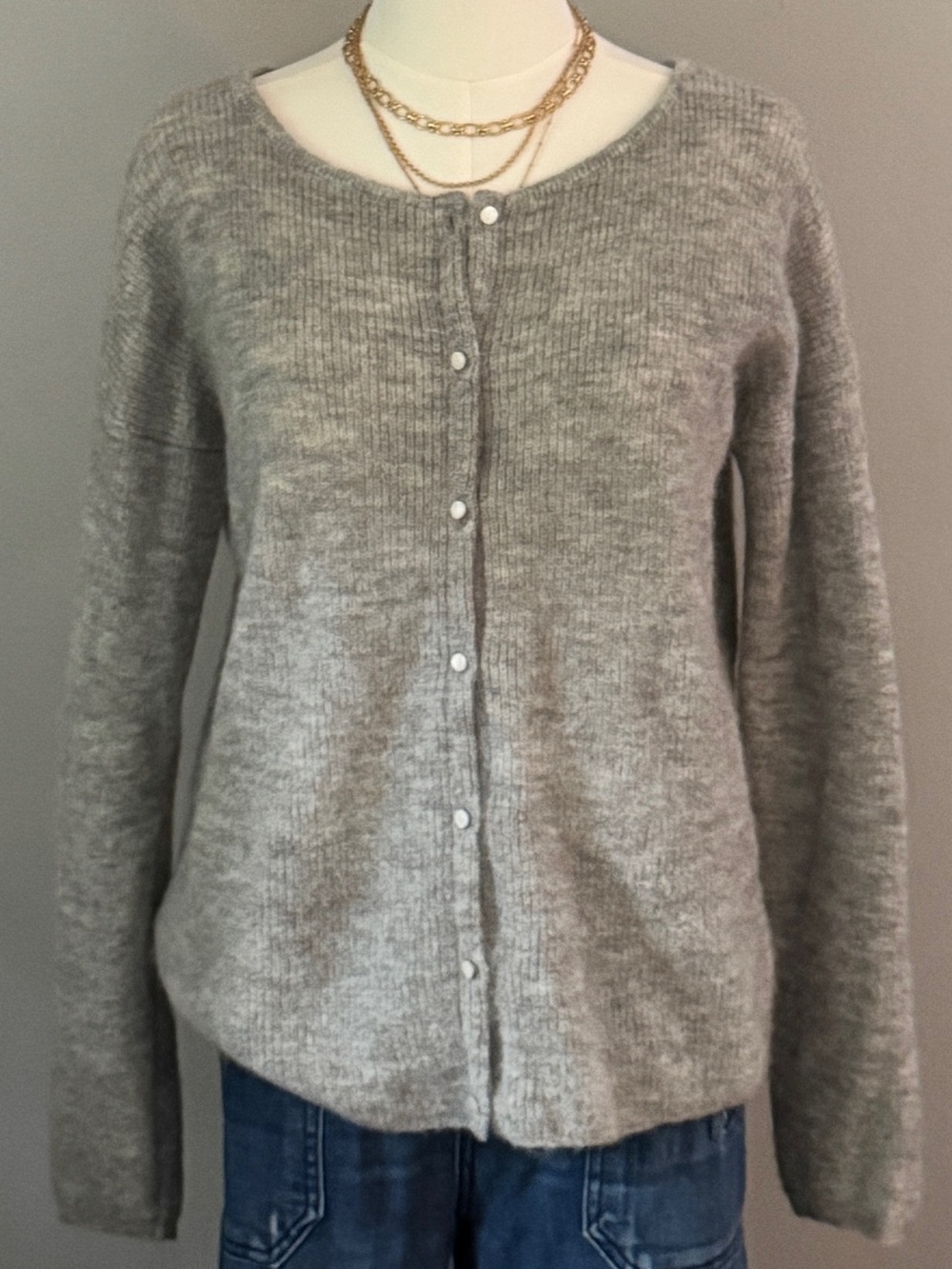 Sézane Gaspard Cardigan Mottled Grey Mohair Alpaca